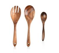 DHSBGWSX Set di 3 Cucchiai e Forchette, Padelle Antiaderenti, Utensili in Legno per Insalata e Cucina, Set da Portata