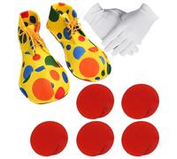 DHSBGWSX Set di 7 costumi da clown, scarpe da pagliaccio, guanti, accessori per il naso, per Halloween e cosplay