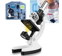 DHsdlpLU Kit Microscopio per Principianti per Studenti 1200x, con Vetrini in Plastica, Luce A LED E Scatola per Il Trasporto, Facile da Usare, per Bambini, Laboratorio Scolastico Educazione