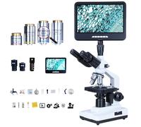 DHsdlpLU Microscopio Biologico, microscopio trinoculare Composto 1600X con vetrini, Display da 7 Pollici, collegabile a Un Computer, Adatto per Laboratori,E