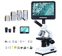 DHsdlpLU Microscopio Biologico, microscopio trinoculare Composto 1600X con vetrini, Display da 7 Pollici, collegabile a Un Computer, Adatto per Laboratori,B