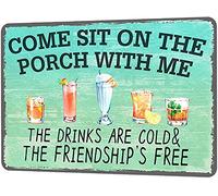 DHsigns Targa in metallo con scritta "Come sit on the portch with me", decorazione da parete in metallo, stile retrò, vintage, decorazione per la casa di campagna, 30,5 x 40,6 cm