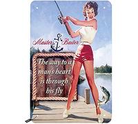 DHsigns Targhe in metallo vintage con ragazze sexy che pescano sul ponte di legno, per uomini e donne, decorazione da parete per bar, ristoranti, caffetterie, pub, 20 x 30 cm