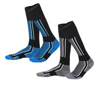DHSUN Calzini da sci per bambini per ragazzi e ragazze, due paia di calze al ginocchio per bambini, per sport all'aria aperta, sci, corsa, Ragazzi, una coppia in nero e blu, Einheitsgröße