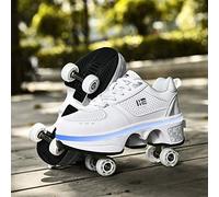 DHTOMC Pattini A Rotelle Scarpe,Scarpe Multiuso 2 in 1,Stivali con Pattini A Rotelle Regolabili,Deformation Roller Shoes con 7 Luci Che Cambiano Colore per Donna Uomo,EUR34