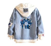 DHUAOPCK Blue Lo-ck Giacca da Uomo in Denim, Essentials Jacket con Cappuccio, Jacket Trucker Leggera Casual, Leggera(Blue,2XL)