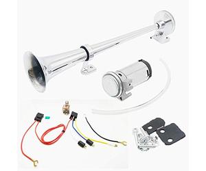 DHUILE - Clacson per auto, 12 V, 150 dB, 450 mm, in zinco cromato, monotonale, con compressore, per qualsiasi veicolo da 12 V, per camion, treni, barche, auto