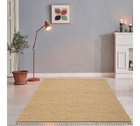 Dhurry - Tappeto in 100% cotone, tessuto a mano, lavabile, utilizzabile su entrambi i lati, 90 x 160 cm, colore naturale
