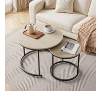 DHWDS Nesting Tables - Set di 2 tavolini rotondi scorrevoli, Ø 60 e 40 cm, impiallacciatura di quercia, struttura in metallo, tavolino moderno per camera da letto