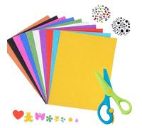 DHWEKU 10 Fogli di cartoncino colorato - A4 8,3 x 11,7 Pollici / 10 Colori 80 gsm con 150 Occhi Autoadesivi e Forbici, Carta per Carta Artistica Fai da Te Crafting Scrapbook Decorazioni Creative