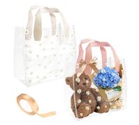 DHWEKU 2 Pezzi geschenktüten durchsichtig borsa trasparente Sacchetti Regalo Trasparenti con Maniglie,Borse Riutilizzabili in PVC Buste Avvolgenti Trasparenti per Shopping Chicche Bottega Compleanno