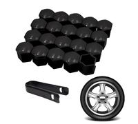 DHWEKU 20 Pezzi Copri Bulloni Ruota Ø 17 mm Universali,Tappi a Vite Ruota Set,Copridadi Ruota per Auto,Copridadi per Ruote,Tappi Copri Dado in Plastica,con Estrattore,per Tutte Marche di Auto,Nero