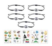 DHWEKU 5Pezzi Braccialetti Calcio Bambini,e 5 adesivi di calcio,Braccialetti in Gomma per Bambini Ragazzi Uomini Sport Party Favors Bracciali Ispirazionali