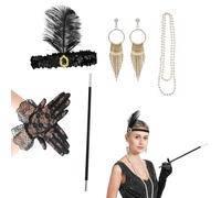 DHWEKU Accessori Anni 20, Costumi Charleston 1920 Flapper Fascia Accessori di Set, 20s Gatsby Costume Set, per la Vintage Festa Degli Anni '20 Halloween Ballo