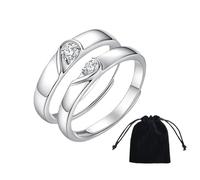 DHWEKU anelli di amicizia-Coppia di Anelli in Argento Sterling 925 con Zirconi Regolabile Fedine Fidanzamento Coppia Anelli Fedine Sposa Confezione