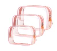 DHWEKU Beauty case trasparente, 3 pezzi, in PVC, impermeabile, approvato TSA, per la famiglia, uomini e donne, colore: rosa