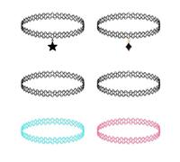 DHWEKU Set di 6 collane Girocollo Nere per Donna, Elastiche, all'henné, Gioielli Anni '90, Accessori per Donne, Adolescenti, Ragazze, Bambini, Ciondolo Nero per Gioielli, Regalo, Stile Estivo