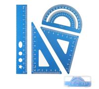 DHWEKU squadrette da Disegno,goniometro Scuola elementare,4 Pezzi Righello in Metallo Set Angoli arrotondati Design di Sicurezza cancelleria Insegnante Studente Matematica Geometria Kit,Blu
