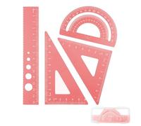 DHWEKU squadrette da Disegno,goniometro Scuola elementare,4 Pezzi Righello in Metallo Set Angoli arrotondati Design di Sicurezza cancelleria Insegnante Studente Matematica Geometria goniometro,Rosa