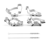 DHWEKU Tagliabiscotti Dinosauri, 4 Pezzi Forme Biscotti Dinosauri, Stampi Biscotti Dinosauri Acciaio Inox per Bambini Compleanno Festa Tema Party Decorazioni