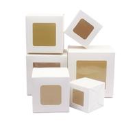 DHYUACN Bomboniera Nuziale 10 Pezzi da 5/6/7/8/9 cm, Scatola in Carta Kraft/marmorizzata Nera/Bianca, Scatola for Caramelle da Matrimonio(White,6x6x6cm)