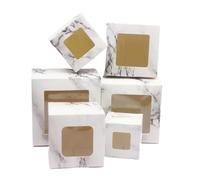 DHYUACN Bomboniera Nuziale 10 Pezzi da 5/6/7/8/9 cm, Scatola in Carta Kraft/marmorizzata Nera/Bianca, Scatola for Caramelle da Matrimonio(Marble,8x8x8cm)