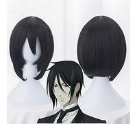 Di Alta Qualità Kuroshitsuji Black Butler Sebastian Michaelis Breve Parrucche Nere Resistenti Al Calore Anime Costume Cosplay Parrucca + Protezione Parrucca Kuzw017A