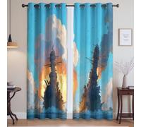 di alta qualità tessuto pesante Budget sensibile Tende Oscuranti Blu giallo Superficie del mare fiamme flotta 140 x 245cm
