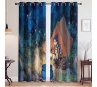 di alta qualità tessuto pesante Budget sensibile Tende Oscuranti Blu verde Cielo stellato campeggio fiamme140 x 245cm Per soggiorno, camera da letto e studio