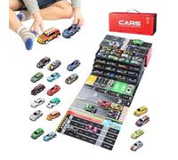 di auto pressofuse - 48 veicoli in metallo a scomparsa con custodia in garage | Pacchetto mini macchinine da corsa, kit da gioco per bambini alimentato a frizione, divertente di veicoli educat