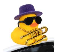 di gomma per auto, anatre in gomma con cigolio | per auto con collana con occhiali da sole e cappello