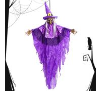 di Halloween da appendere, ABS 170 x 95 cm, decorazioni animate per Halloween per interni ed esterni, attivazione del suono, occhi luminosi, decorazione per streghe da appendere per terrazza