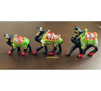 Di Legno Camel Ornamento Mano Intagliato E Dipinta Set 3 - Regalo Animale Amante