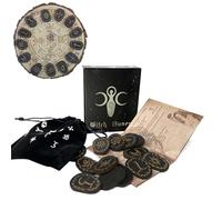 Di Legno | Set Di Divinazione Streghe | 14 Pezzi Simboli Incisi | Kit Esoterico Per La Meditazione Pratiche Magiche Lettura Manufatti Di Spiritualità Destinali Borse Nordiche