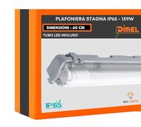 DI.M.EL. S.R.L. Plafoniera Stagna per 2 tubi LED da 60 cm IP65 impermeabile illuminazione perfetta per garage, seminterrato, uffici (Tubo singolo, Luce naturale 4000K)