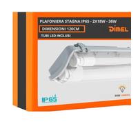 DI.M.EL. S.R.L. Plafoniera Stagna per Tubi LED 120cm IP65 - Portalampada Impermeabile per Garage, Officina e Magazzino - Versione Singola o Doppia (Luce fredda 6500K, Doppio tubo)
