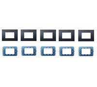 Di Tutto Per Tutti® Kit 10 Pezzi Vimar Arke Compatibile | 5 pezzi Placca in Tecnopolimero Nero 3 Posti | 5 Pezzi Supporto 3 Posti