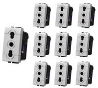 Di Tutto Per Tutti® - Set 10 Prese Elettriche da Muro Compatibili con BTicino Living International e Living Light - Bipasso 10/16A e Schuko Universale 2P+T 250V da Incasso (10 X Bipasso, Argento)