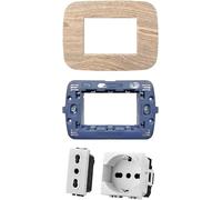 Di Tutto Per Tutti® Set Completo 4 Pezzi Living Light Compatibile | 1 Placca 3 Posti Bamboo Legno | 1 Supporto 3 Posti | 1 Shuko Bianco | 1 Presa Bipasso Bianco