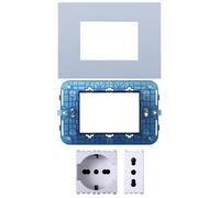 Di Tutto Per Tutti® - Set Completo 4 Pezzi, Placca 3M Da 3 Posti, Supporto 3M 3 Posti, Schuko 2P+T 16A, Bipasso Bivalente 2P+T 16A, Compatibile Vimar Arke, Bianco