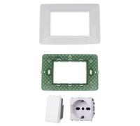 Di Tutto Per Tutti® - Set Completo 4 Pezzi, Placca 3M Da 3 Posti, Supporto 3M 3 Posti, Schuko 2P+T 16A, Interruttore 1P, Compatibile Vimar Plana Bianco