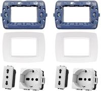 Di Tutto Per Tutti® Set Completo 8 Pezzi Living Light Compatibile | 2 Placca 3 Posti | 2 Supporto 3 Posti | 2 Shuko 2P + T 10/16A 250V | 2 Presa Bipasso 2P+T 16A 250V | Bianco