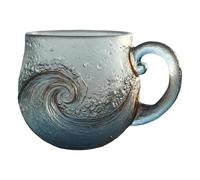 di - Wave Design Water Cup, Coffee Drinking Cup | Trasparente Beverage Container With Handle, Stylish Drinkware Gift For Kitchen Beach House Dining Room Wine Bar Office Home Adults Kids