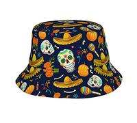Dia De Los Muertos Cappello a secchiello con motivo messicano per donna Uomo Cappellino da pescatore estivo unisex Cappellino di protezione solare per adolescenti Packable Trendy Travel Beach Vacation
