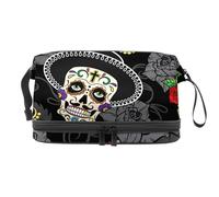 Dia de Los Muertos Day of The Dead Sugar Skulls - Trousse a doppio strato, per donne e ragazze, trousse da viaggio per trucchi, pratica borsa organizer con scomparto per pennelli, Multi, 27x15x14