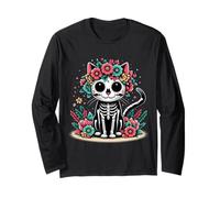 Dia de Los Muertos - Divertente Gatto con Teschio di Zucchero Messicano per Amanti dei Gatti Maglia a Manica