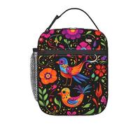 Dia De Los Muertos Mexican Colorful Bird Lunch Box per uomo e donna Borsa termica isolata Borsa per il pranzo riutilizzabile Borsa termica con tasca frontale Borse per il pranzo da uomo e donna per la