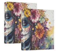 Dia De Los Muertos - Raccoglitore ad anelli rotondi per quaderni, 3,8 cm, con tasche interne, confezione da 1/2 pezzi, copertina rigida, confezione da 2