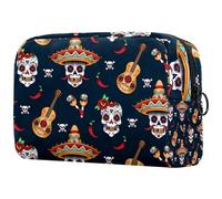 Dia de Los Muertos - Trousse da donna, con teschi e chitarra, borsa da viaggio per articoli da toeletta grande, pratica borsa organizer con cerniera, Multi, 18.5x7.5x13cm/7.3x3x5.1in, Beauty case