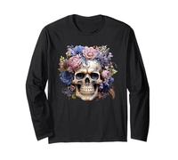 Dia De Muertos Mexican Skull for Skeleton Lovers Floral Goth Maglia a Manica
